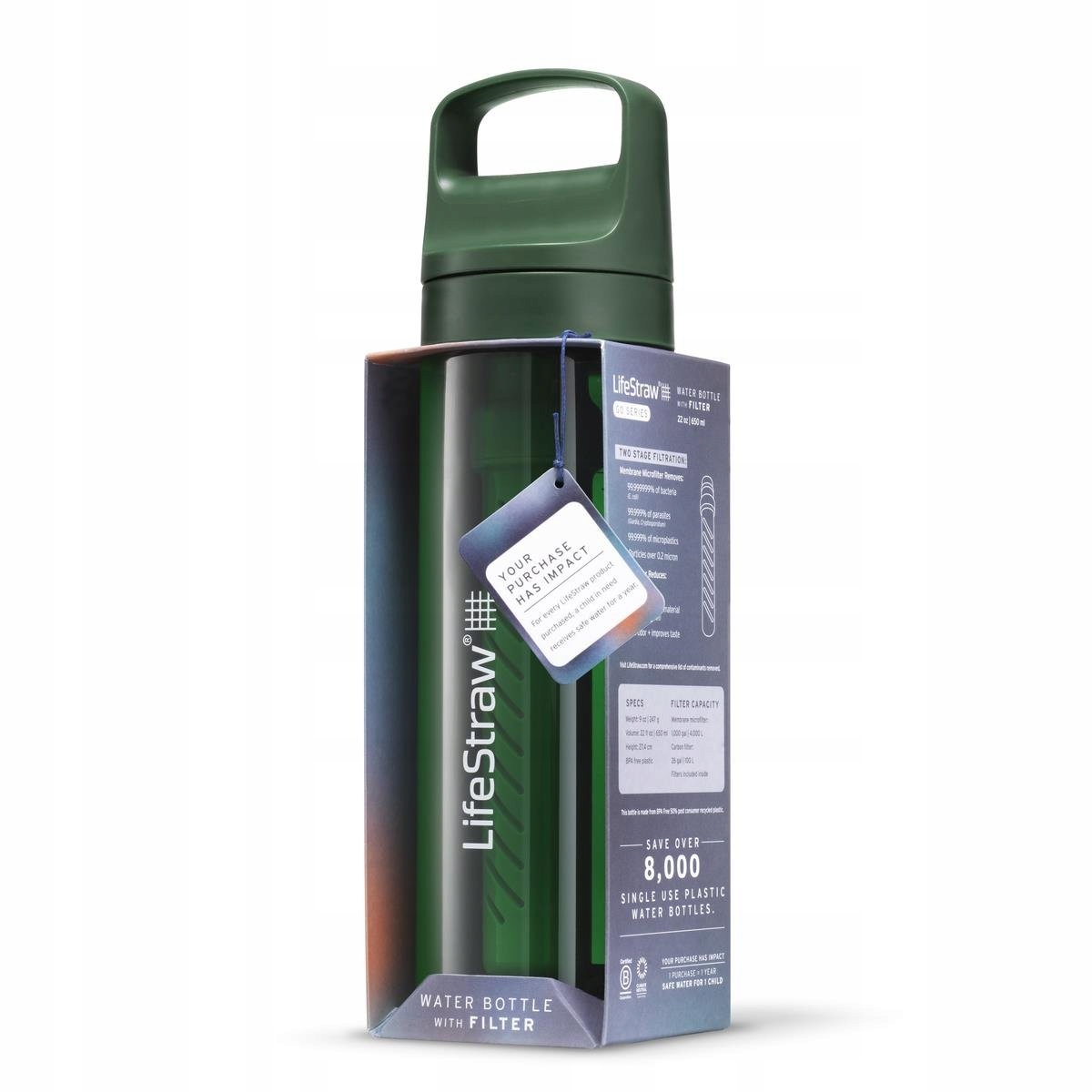 LifeStraw Go 2.0 Butelka Na Wodę z Filtrem Membranowo Węglowy 650ml Zielona