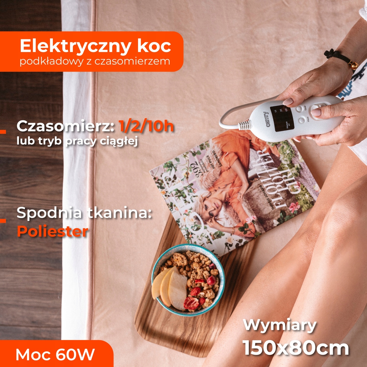 Elektryczny Koc Podkładowy z Czasomierzem Camry CR7423 - 8 Poziomów Grzania
