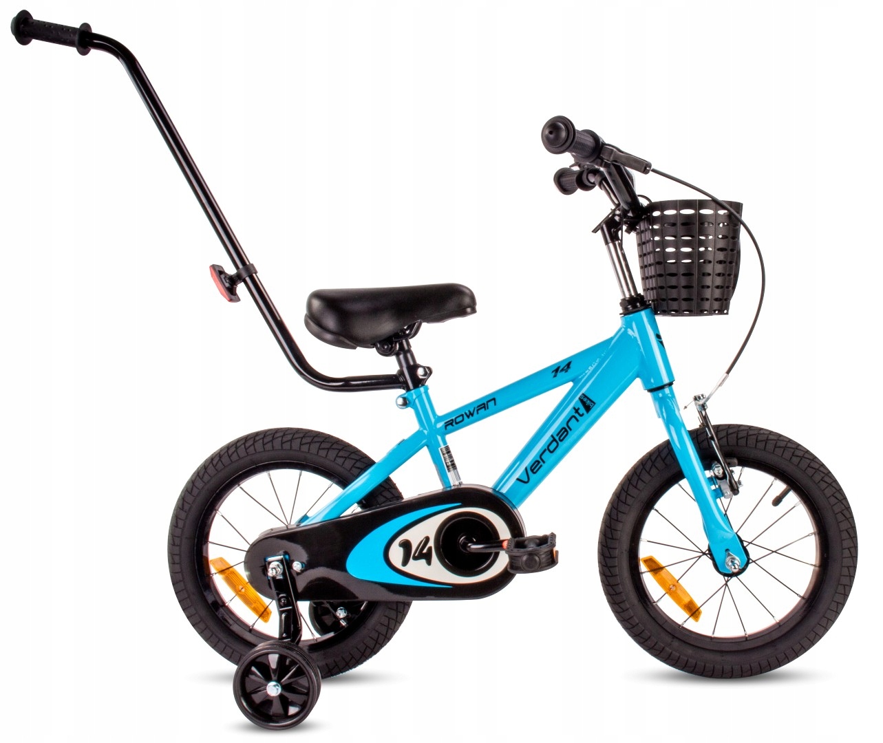 Rower dziecięcy dla chłopca 14 cali Koszyk Kółka boczne Pchacz Verdant