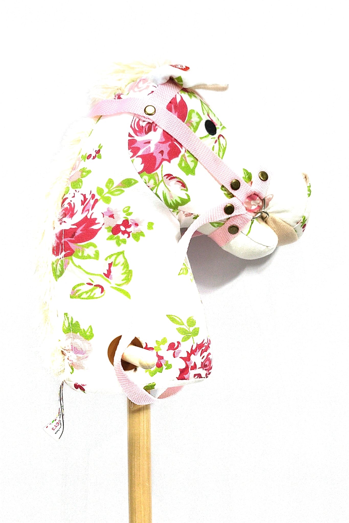 Koń na kiju z dźwiękiem 90cm na kółkach w kwiaty Hobby Horse w kwiaty