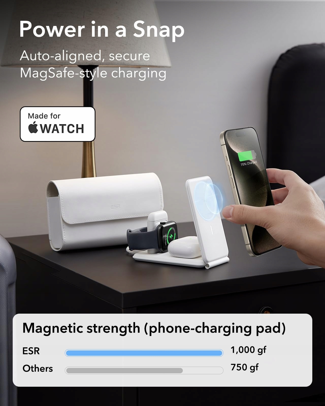ESR Stacja Ładowania 3w1 Dla iPhone Apple Watch AirPods Biała — miniatura 8