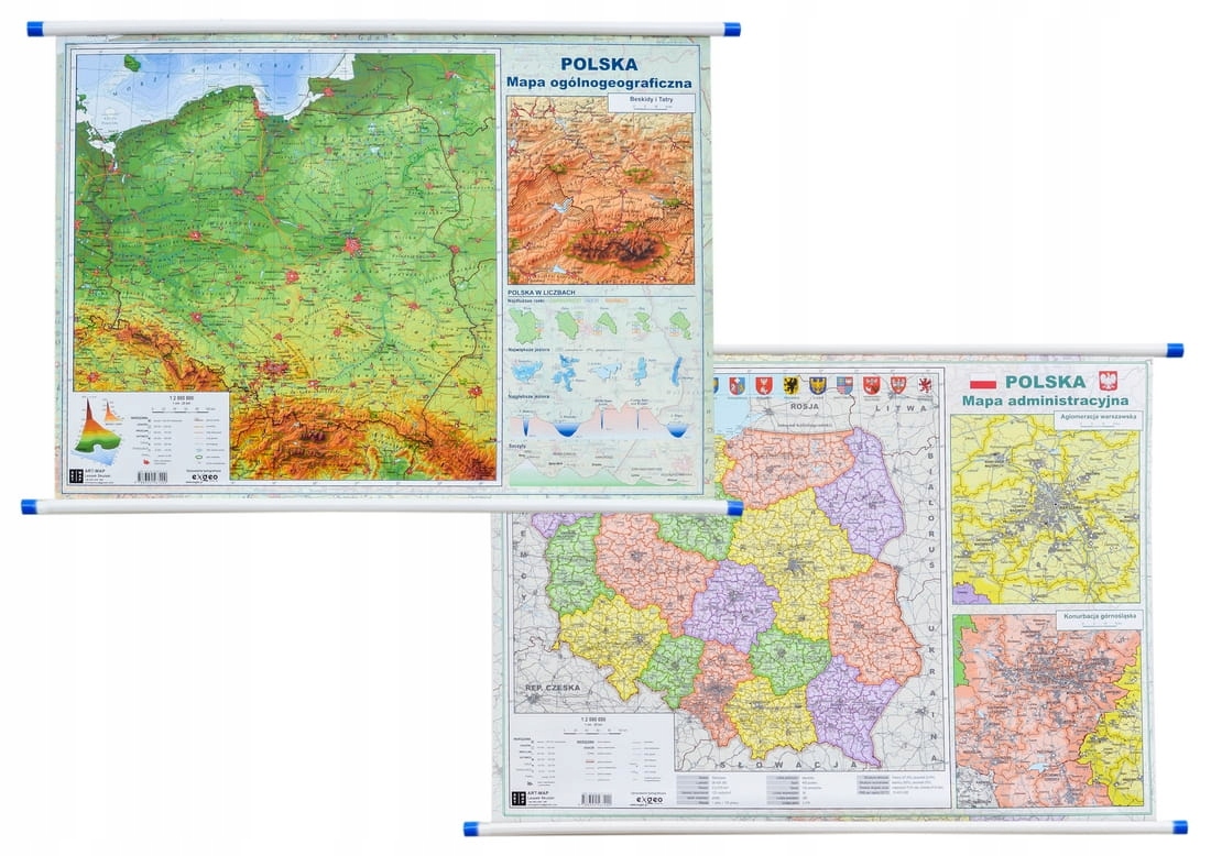 

Polska Mapa Ścienna Fizyczna Administracyjna Duo