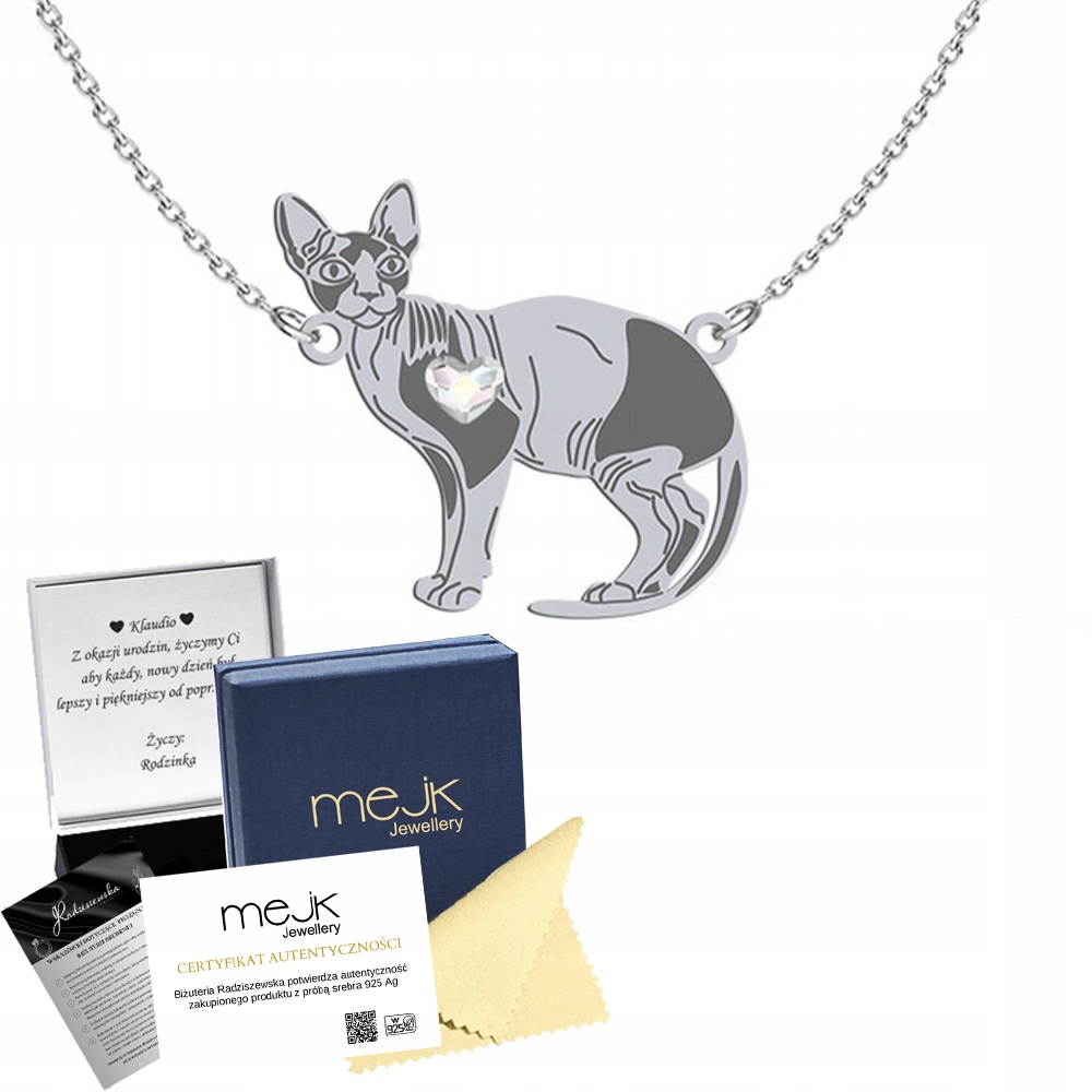 Stříbrný náhrdelník s kočkou Sphynx 925 Dárek Šperky Žena Gravírování