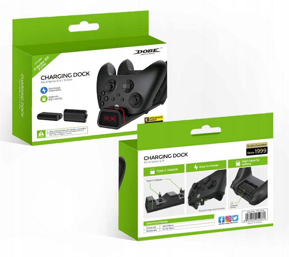 Dvojitá Nabíječka Výkonná Dokovací Stanice 2x1200mAh Dobe Xbox Series X S
