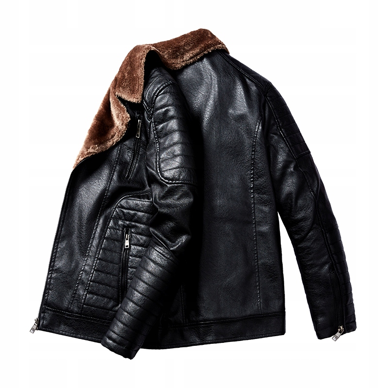 MODA KURTKA FUTERKIEM SKÓRZANA MĘSKA ZIMOWA CIEPŁA OCIEPLANA L Rozmiar L