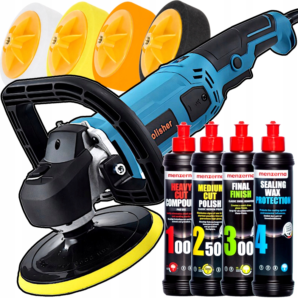 POLERKA SAMOCHODOWA 2900W MOCNA ROTACYJNA + MENZERNA PASTY WOSK + GĄBKI
