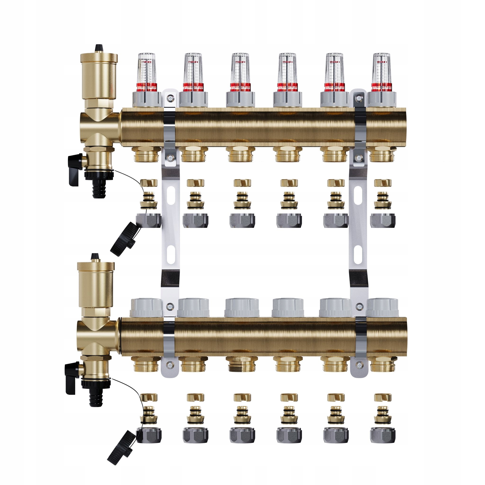 Rozdělovač pro podlahové vytápění 6 mosazných okruhů pro podlahové vytápění+PEX