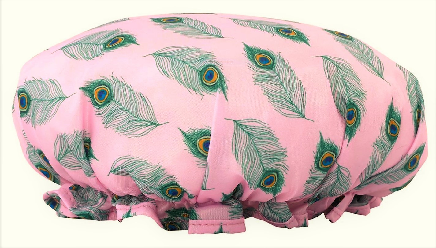 THEIR NIBS Elegancki Czepek ochronny pod prysznic Wodoodporny Pawie pióra