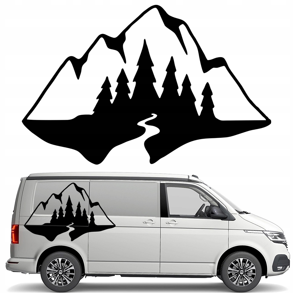 Samolepka Grafika na karavan Hory Řeka Les 90x140