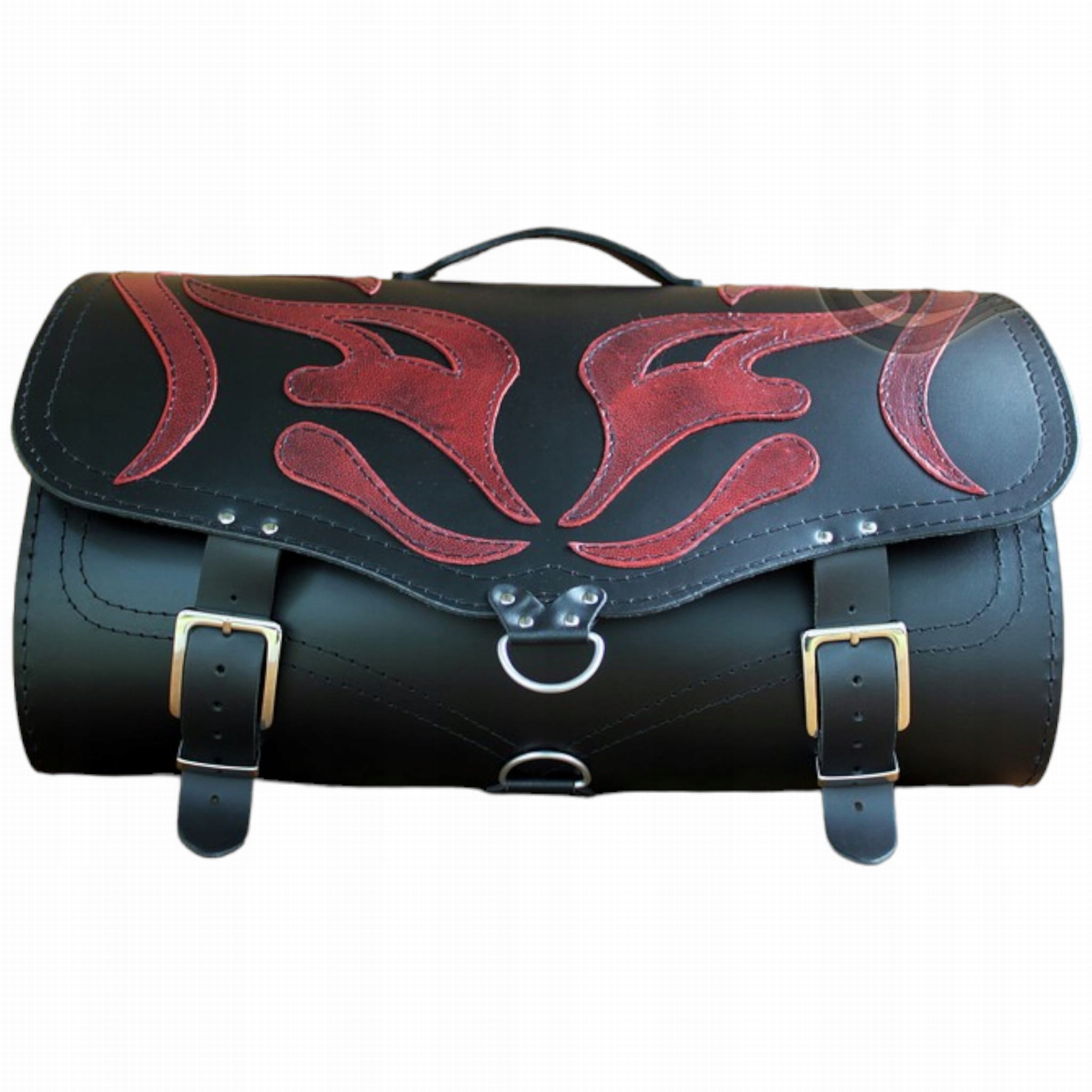 Kožený motocyklový kufor čierny 42 litrov 2 prilby Zámok Red Demon