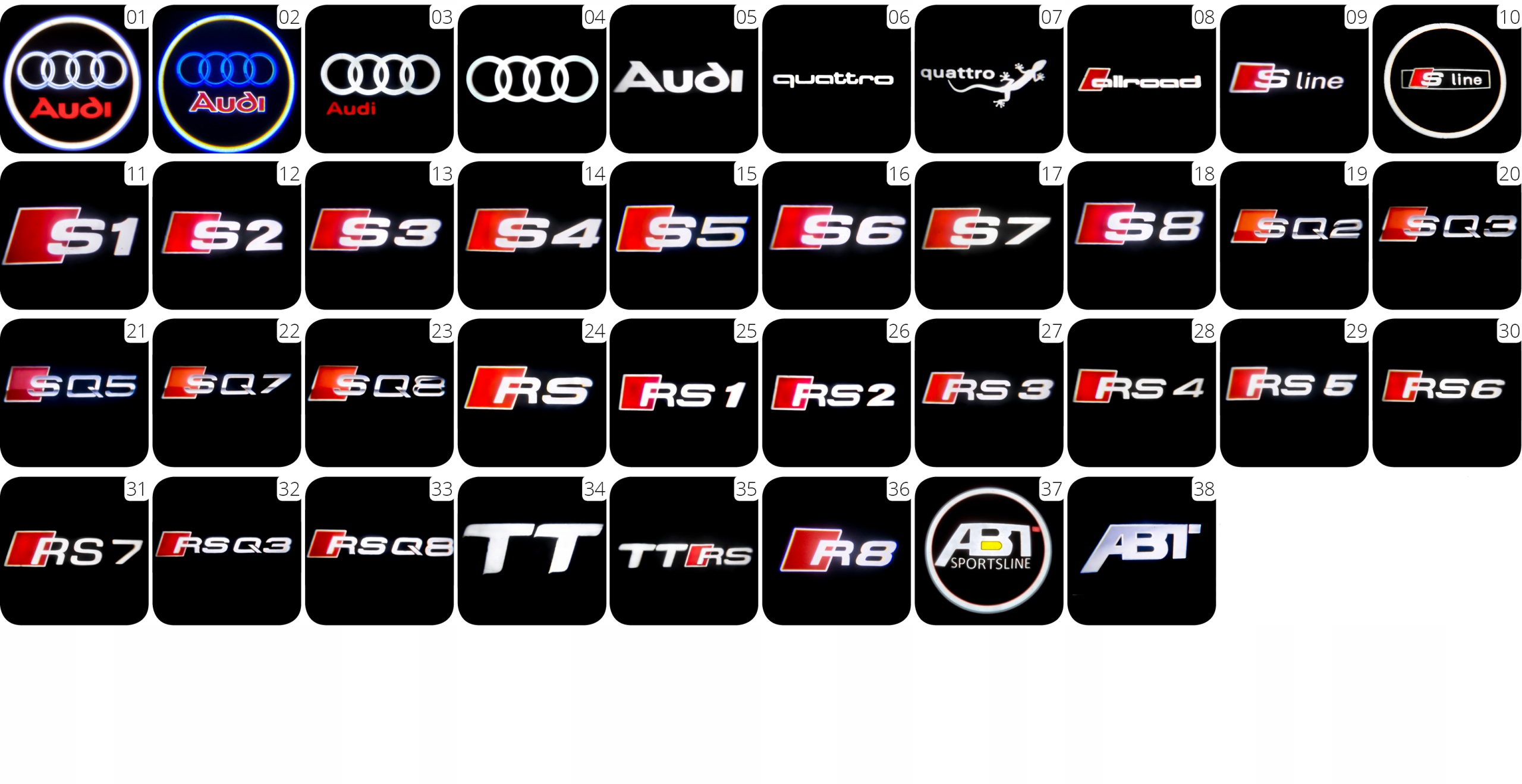 AUDI LED LOGO HD PROJEKTOR A1 A3 A4 A5 A6 A7 A8 Q2 Q3 Q4 Q5 Q7 Q8 TT e-tron EAN (GTIN) 4891133017166