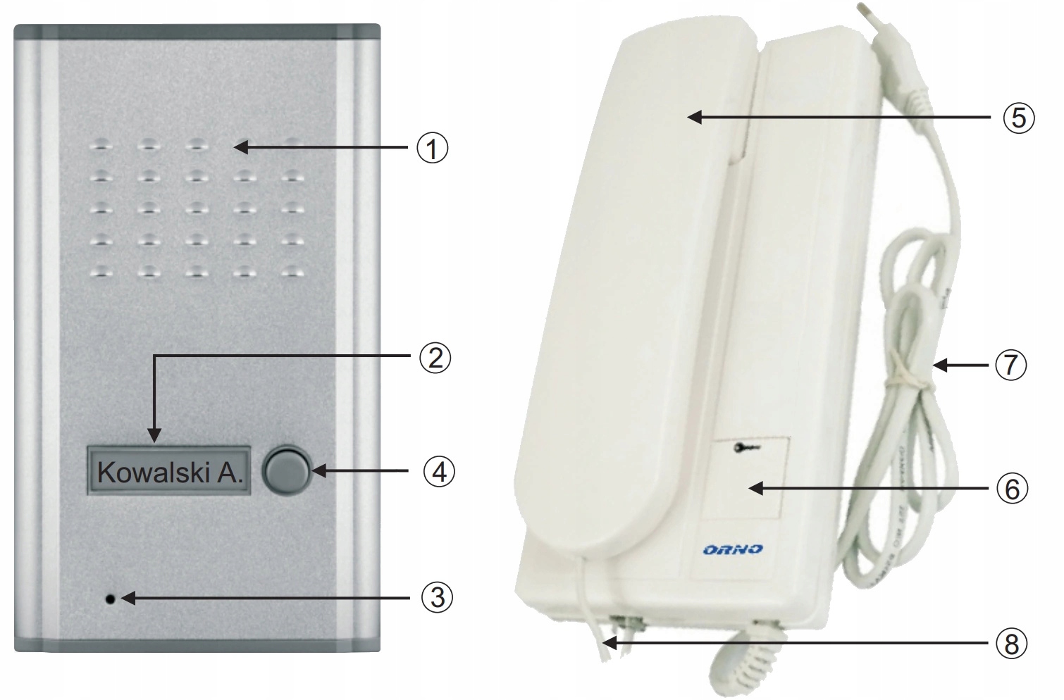 Jednorodzinny Domofon Słuchawkowy Przewodowy Podtynkowy do Furtki Srebrny Kamera w panelu zewnętrznym Brak