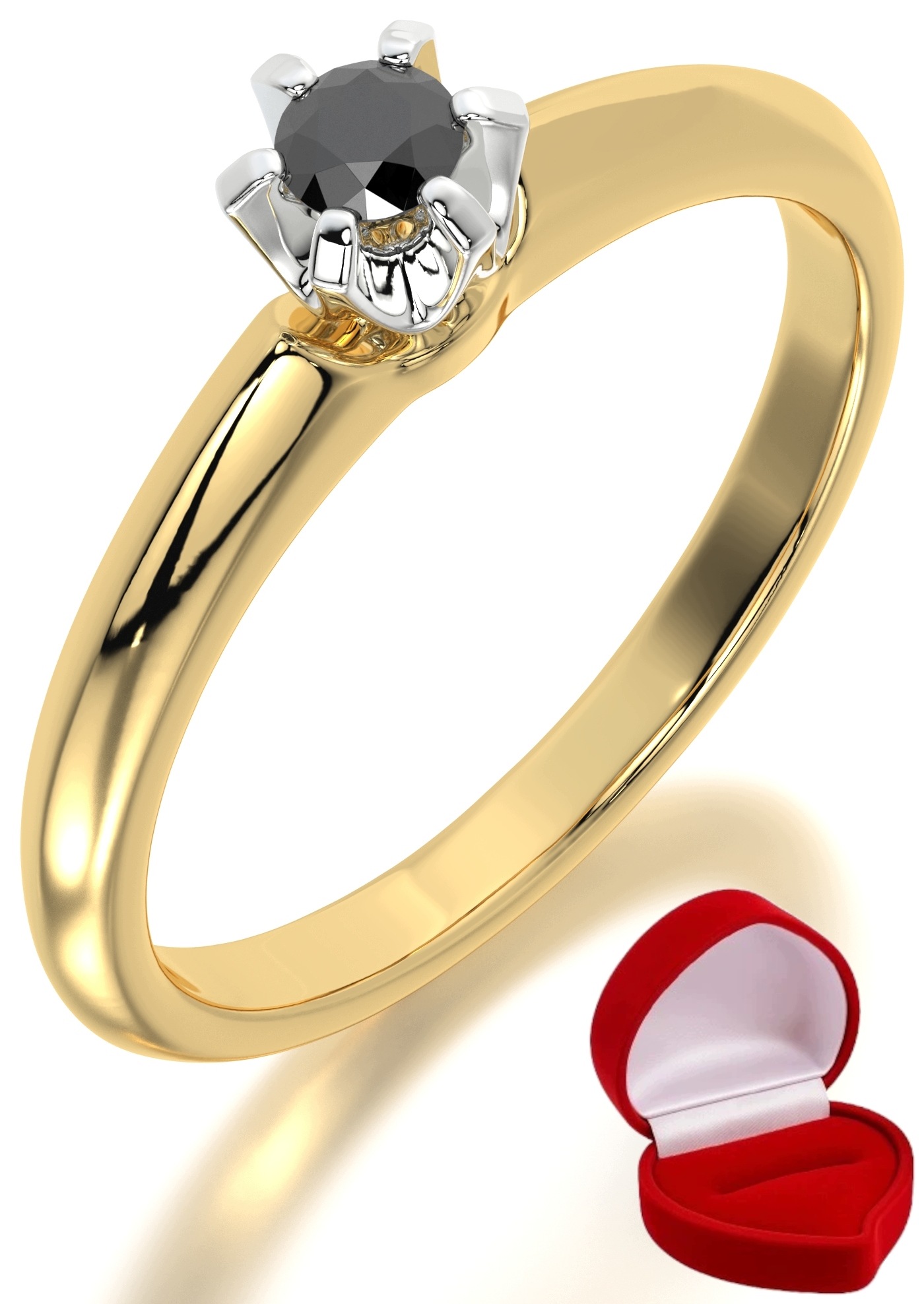 Zlatý Prstýnek 585 14k Černý Briliant 0,09 ct R13