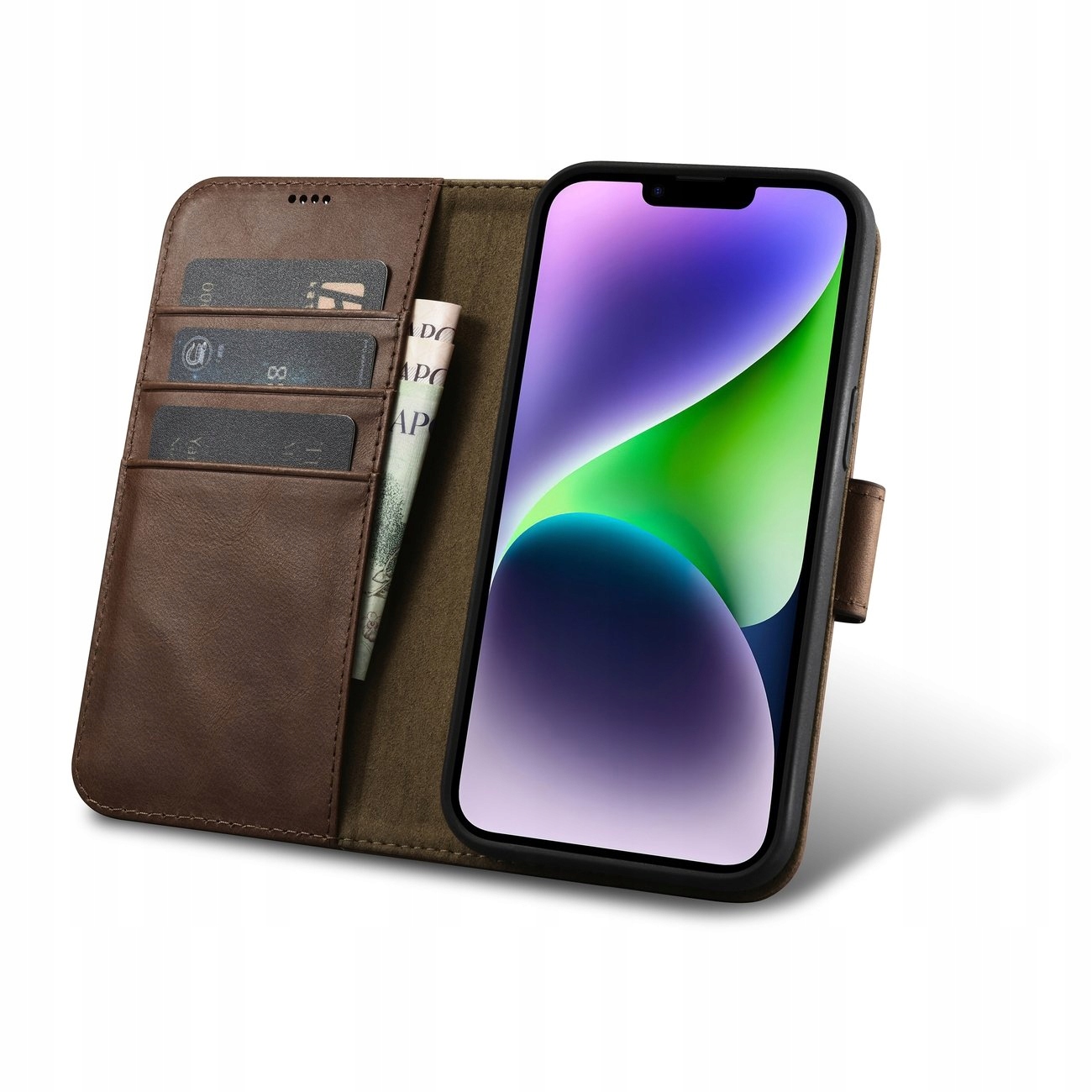 2w1 etui skórzany pokrowiec z klapką iPhone 14 Plus Anti-RFID Oil Wax Walle