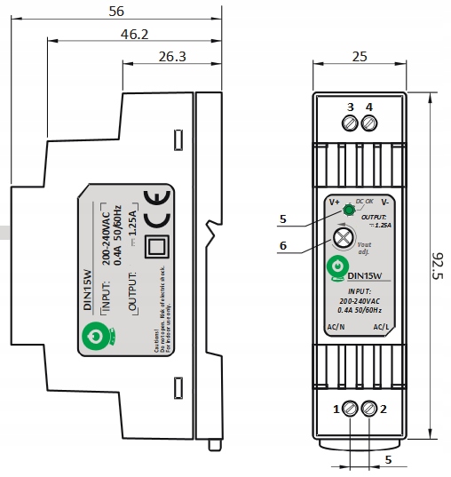 ZASILACZ NA SZYNĘ DIN TH35 15W 24V 0.63A DO TAŚM LED DOMOFONU CCTV POS Kod producenta DIN15W24