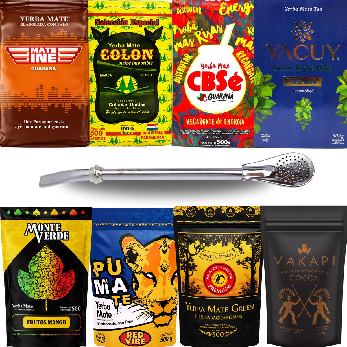 Levně Sada nejlepších Yerba Mate CBSe Guarana 8x500g Energy Bombilla! 4Kg