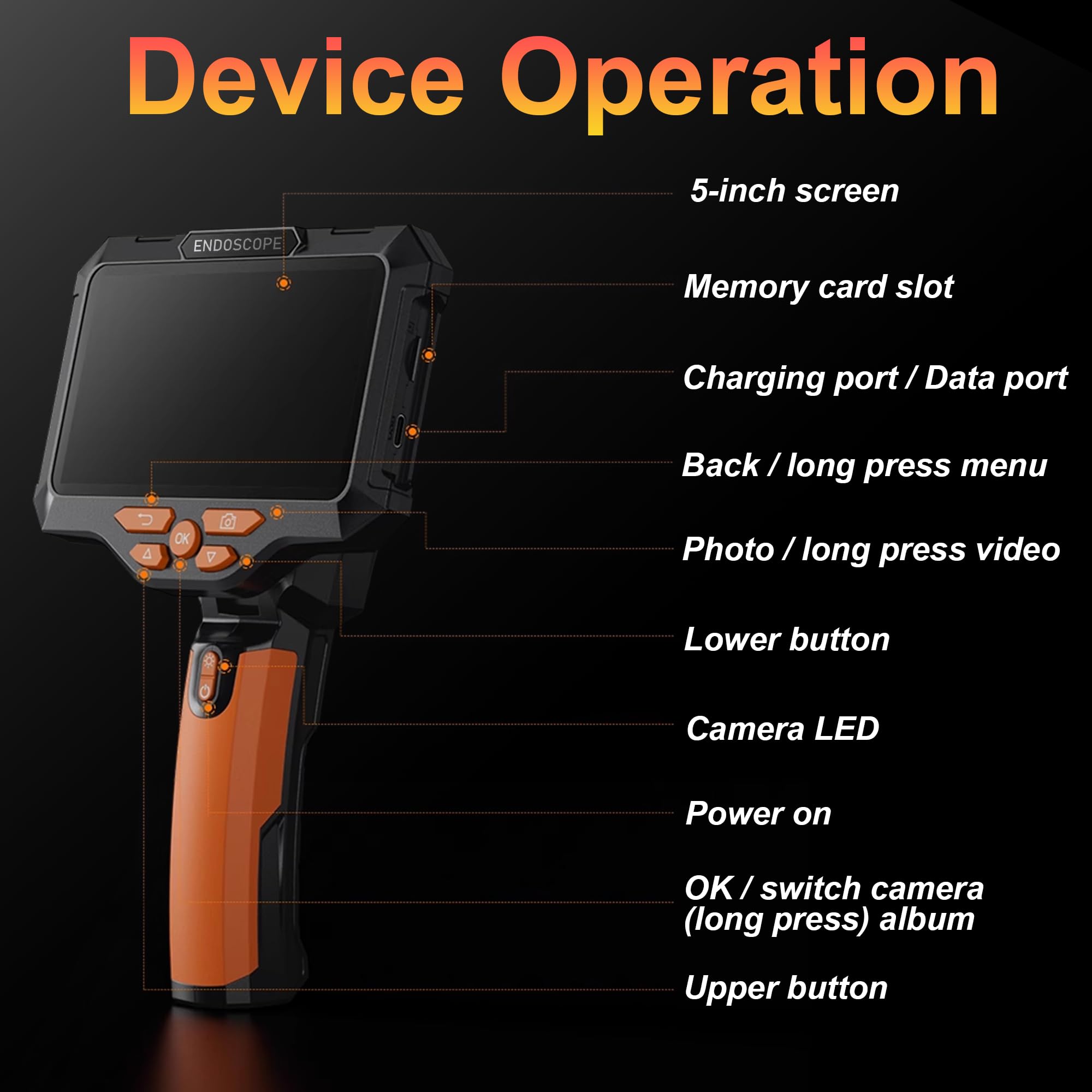 UIIVZEY Kamera Inspekcyjna 15m 5 Calowy Ekran HD Wodoodporna 64GB — miniatura 7
