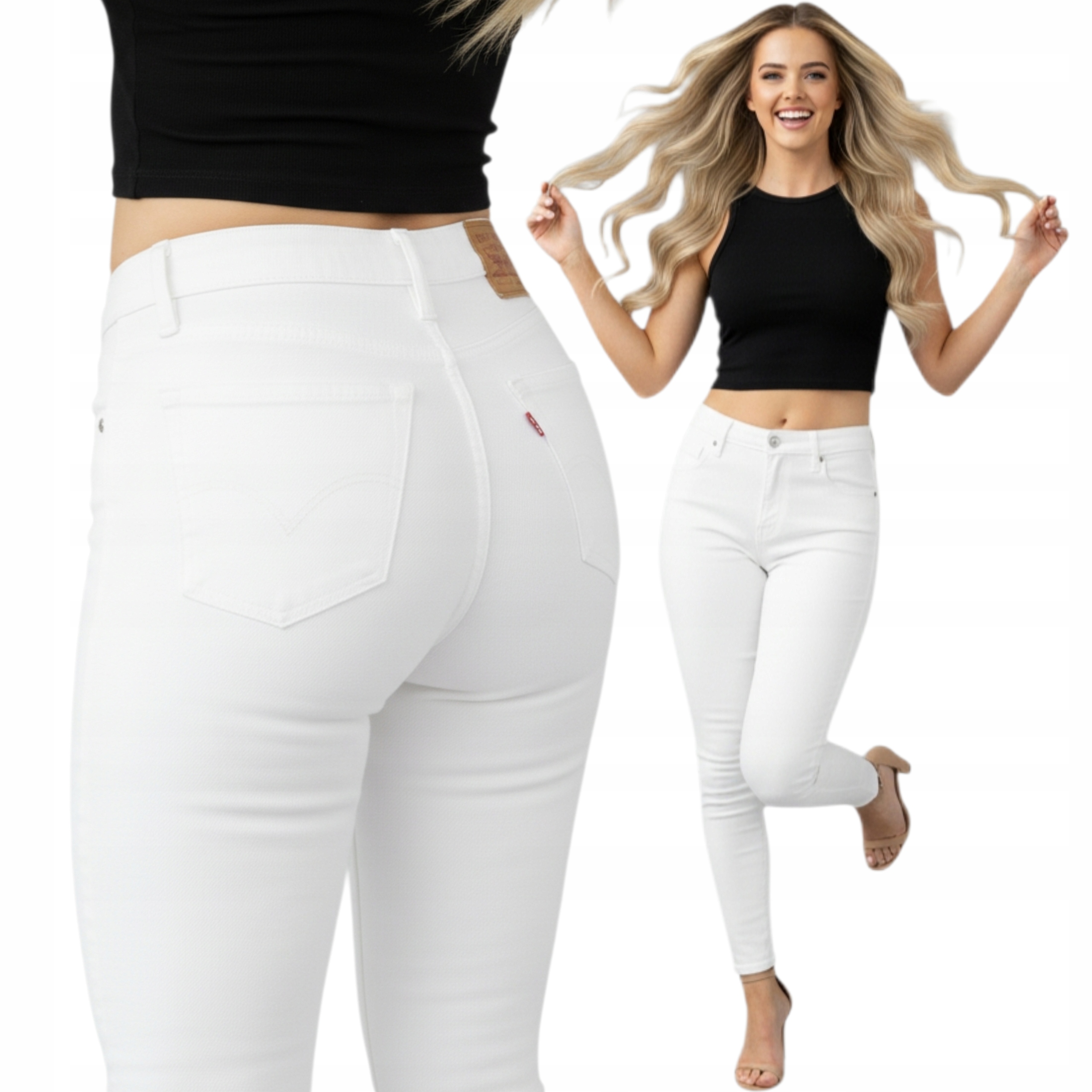 Módní Dámské Džíny Bílé Klasické Úzké Nohavice Push Up vel. M \ 38