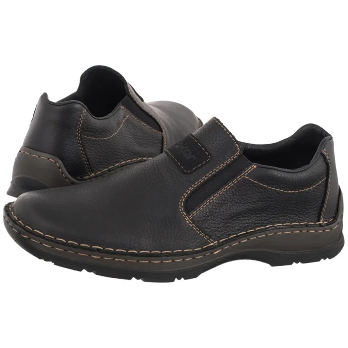 Kožené nazouvací boty Pánské polobotky Rieker Černé 05370-00 Black