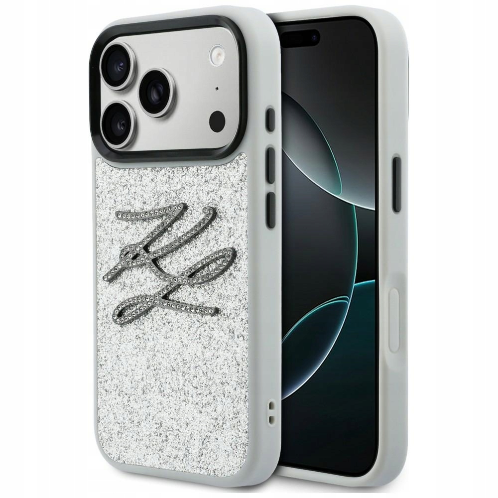 Pouzdro Karl Lagerfeld IML Glitter Kl Diamond Logo pro iPhone 17 Pro stříbrné
