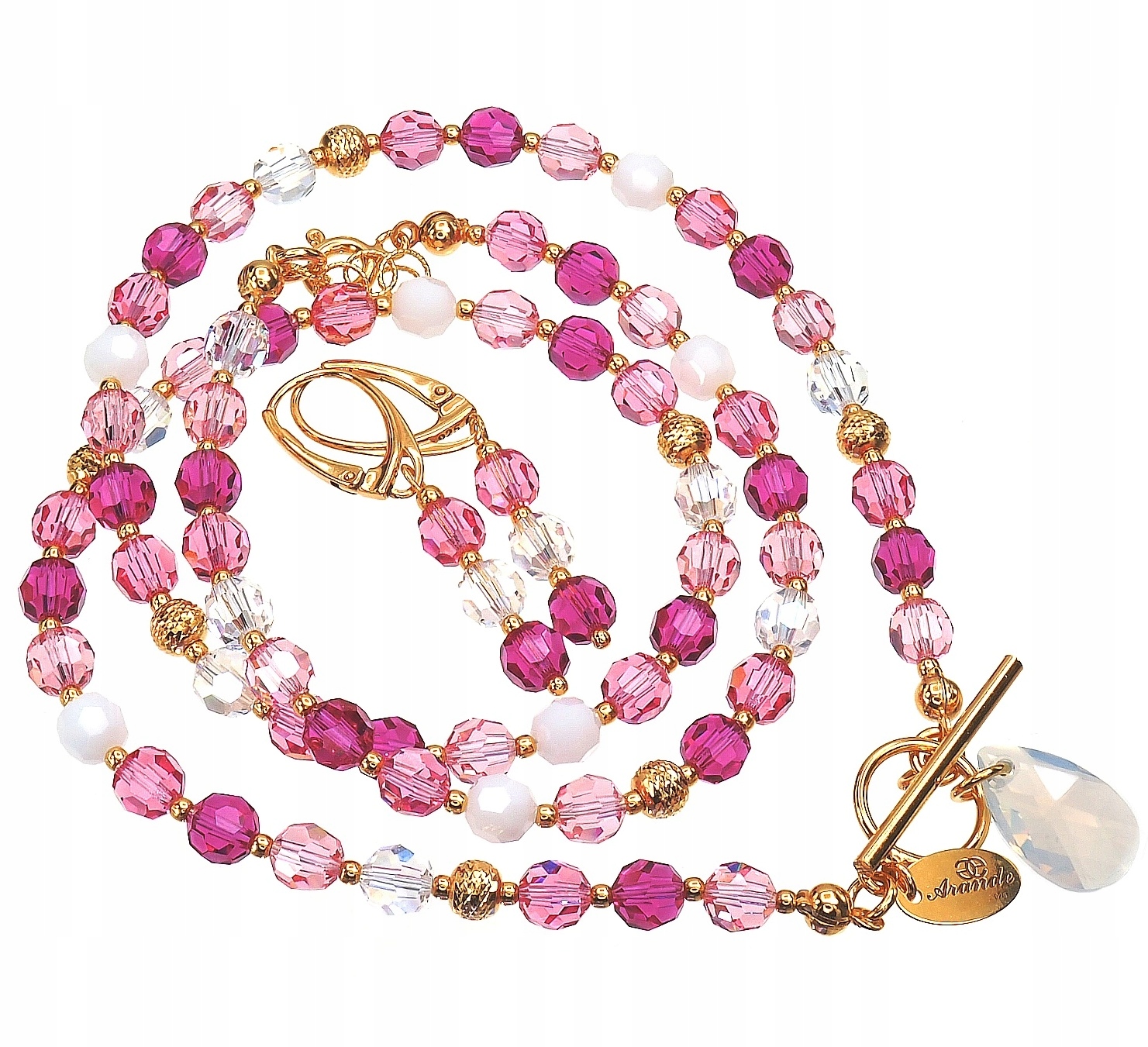 Krystaly Sada Náušnice Náhrdelník Náramek Růžové Léto Zlaté Stříbro