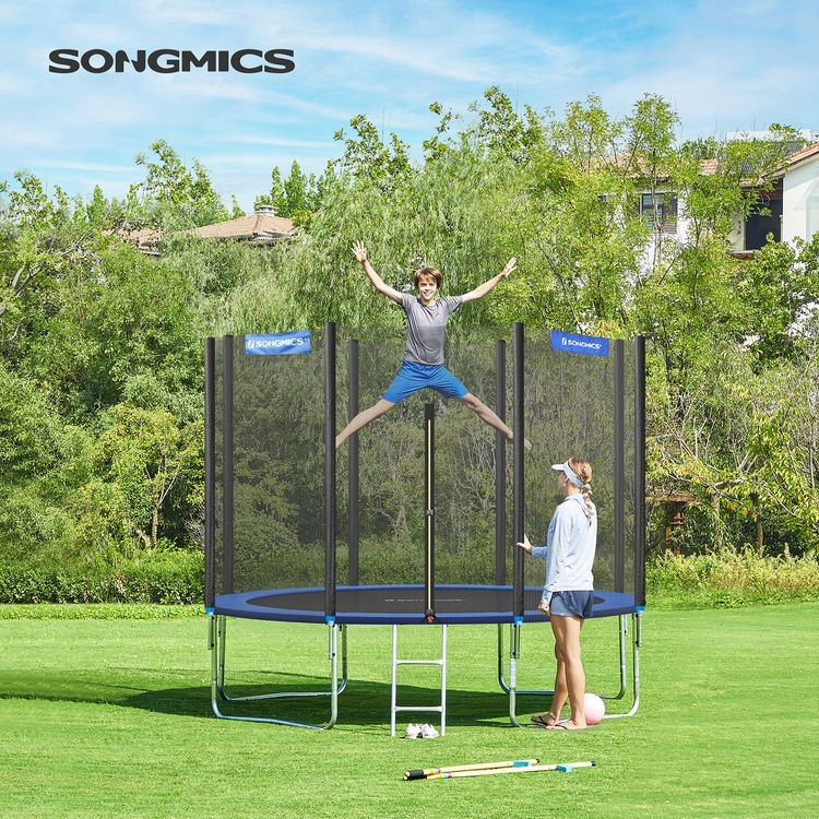 TRAMPOLINA 366CM CZARNO NIEBIESKA UDŹWIG 150KG Wysokość całkowita 270 cm