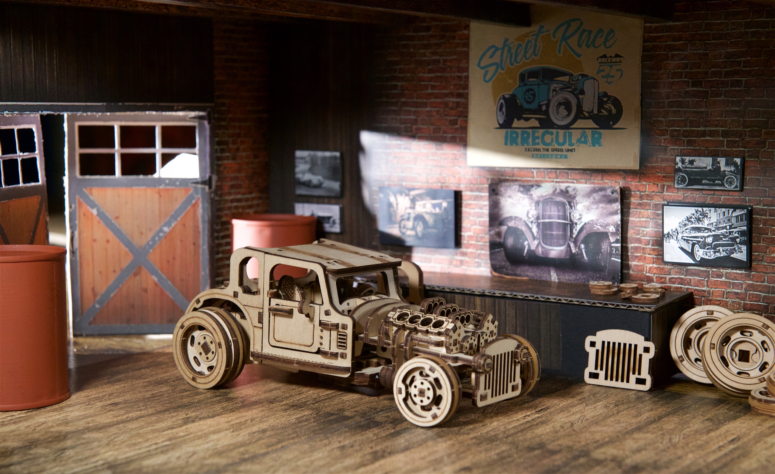 Hot Rod Furious Mouse Drewniany Model Mechaniczny Z Napędem Puzzle Ugears Szerokość produktu 18.5 cm