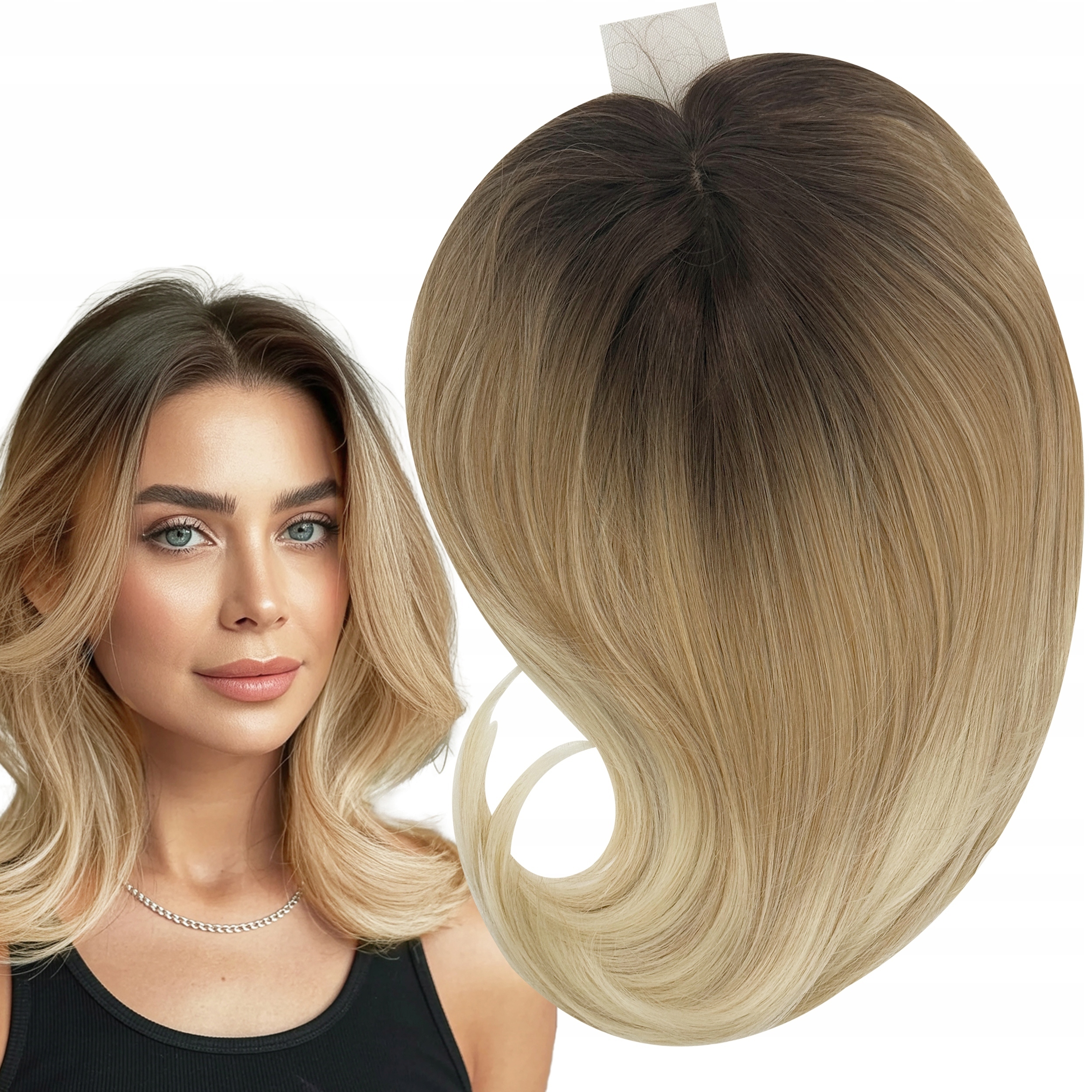 Topper Tupet Kompletní doplnění vlasů Syntetický Clip In Ombre Blond 40 cm