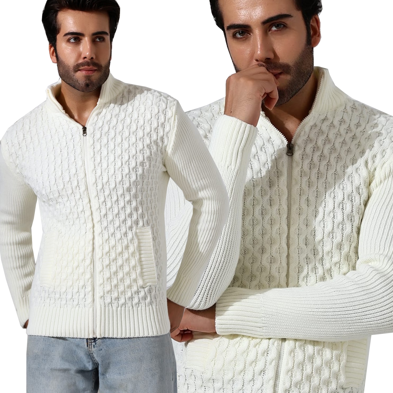 Pánský svetr Rolák Kardigan Stojka Tlustý Teplý