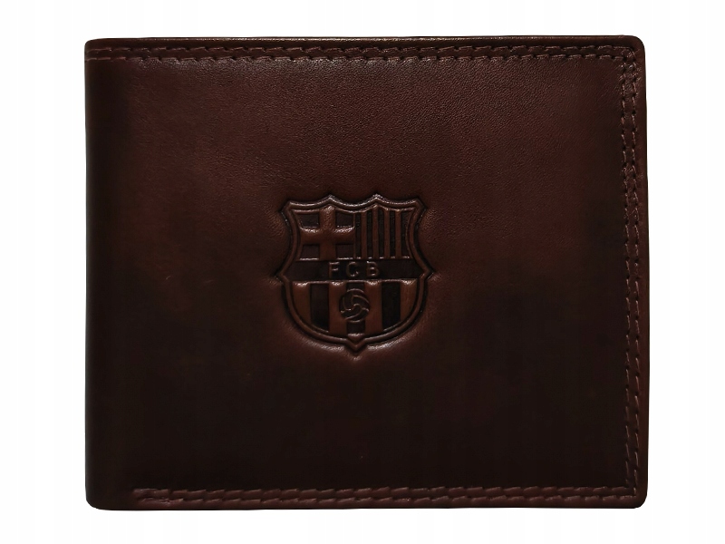 Fc Barcelona Portfel Klubowy Ciemny Brąz Skóra Naturalna Tłoczony Herb Rfid