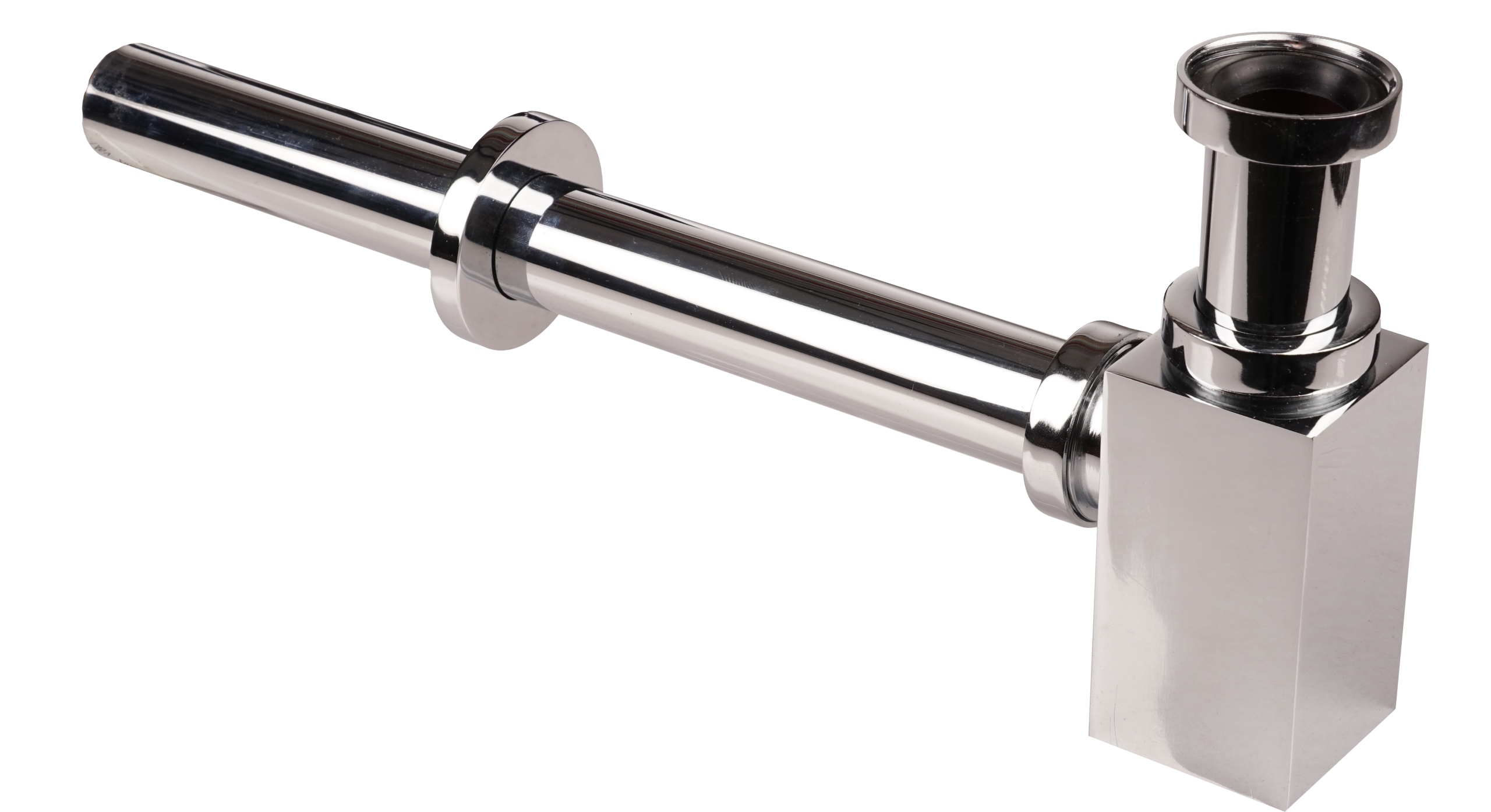 Umyvadlový Sifon Lahvový Mosazný Čtvercový Ozdobný Chrom Jano