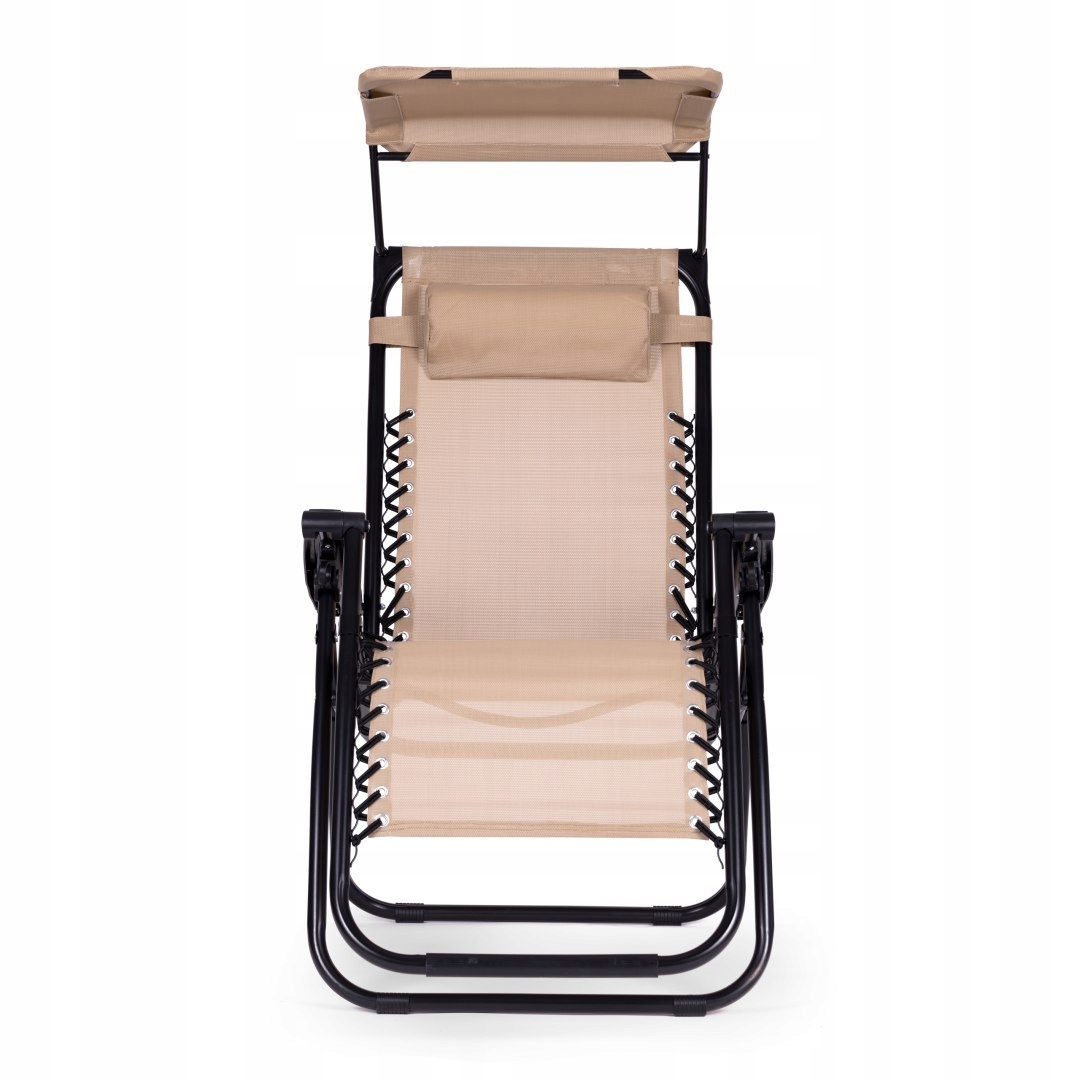 LEŻAK FOTEL OGRODOWY PLAŻOWY SKŁADANY KRZESŁO Z ZAGŁÓWKIEM DASZEK BEŻOWY Kod producenta ZRL009-R BEIGE