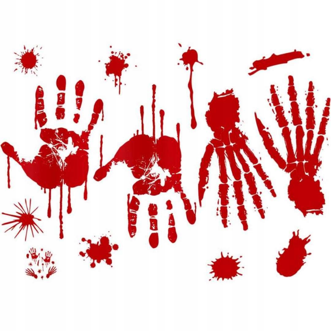 NAKLEJKI foliowe HALLOWEEN ślady KRWI krwawe odciski dłoni dekoracja