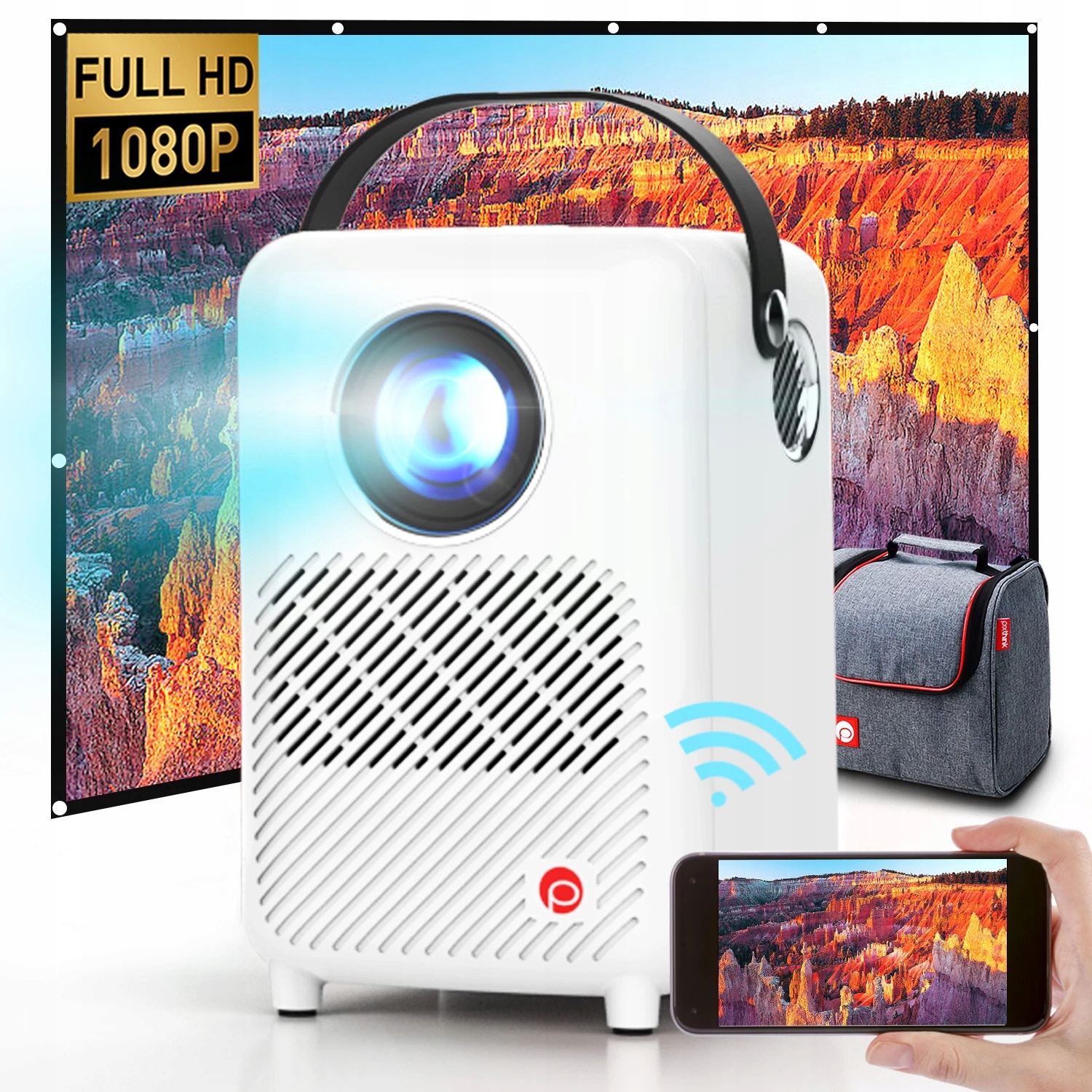 Mobilny Projektor M1 LED FullHD Torba Ekran OUTLET Marka VIVIBRIGHT