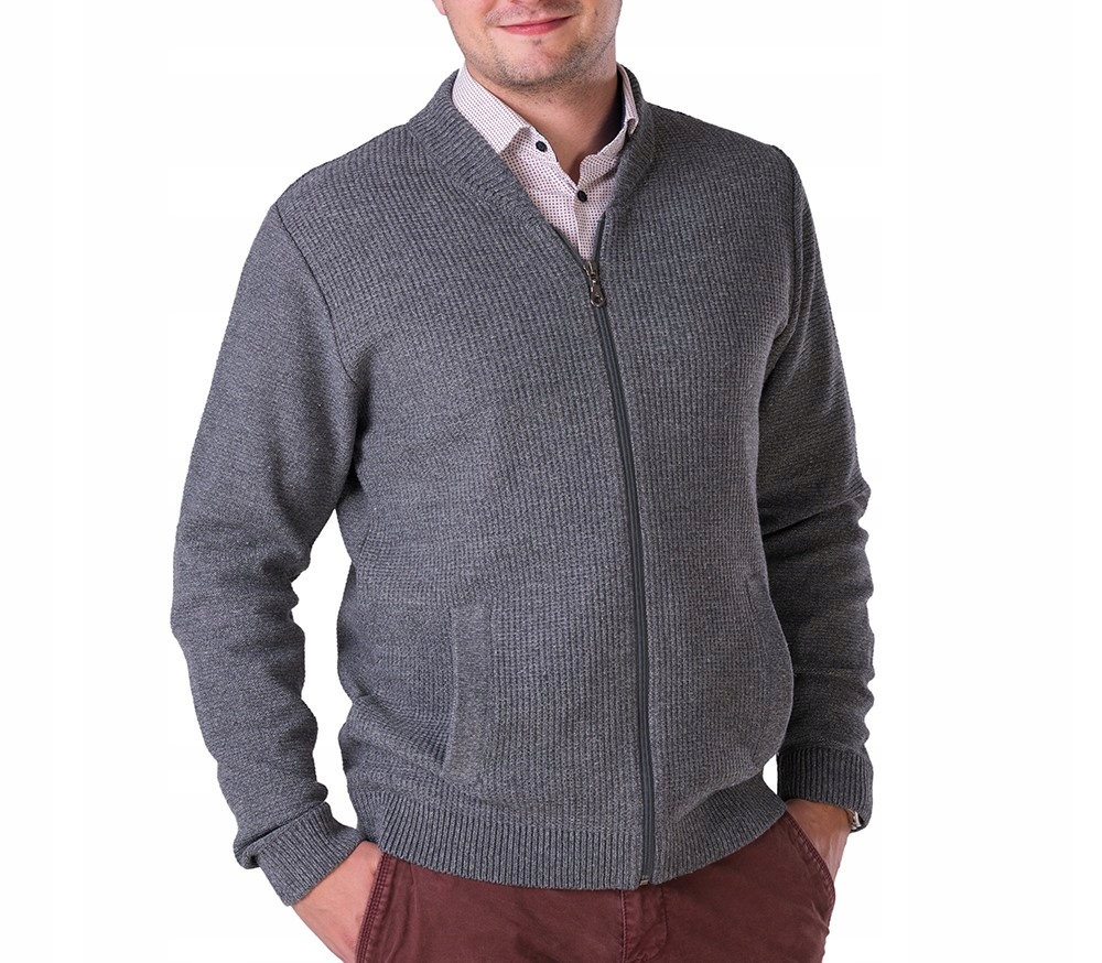 BAWEŁNIANY SWETER MĘSKI ROZPINANY - SZARY L