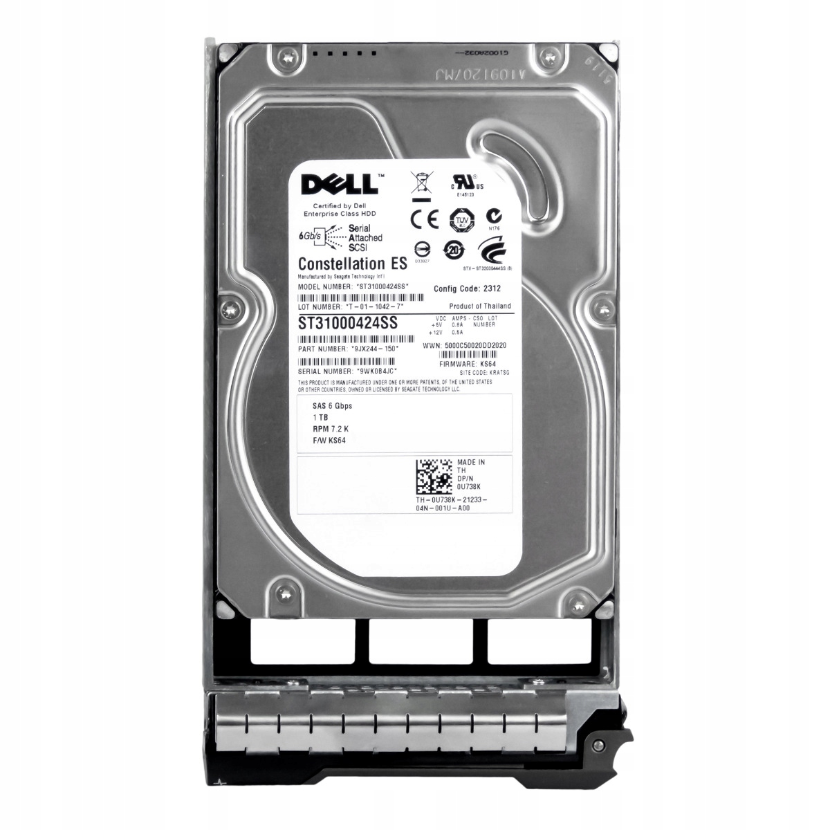 Dell 0U738K 1TB 7.2k 16MB Sas 6G 3.5'' ST31000424SS 1TB Hdd, 7200 ot/min, Sas 6G, 3.5"
