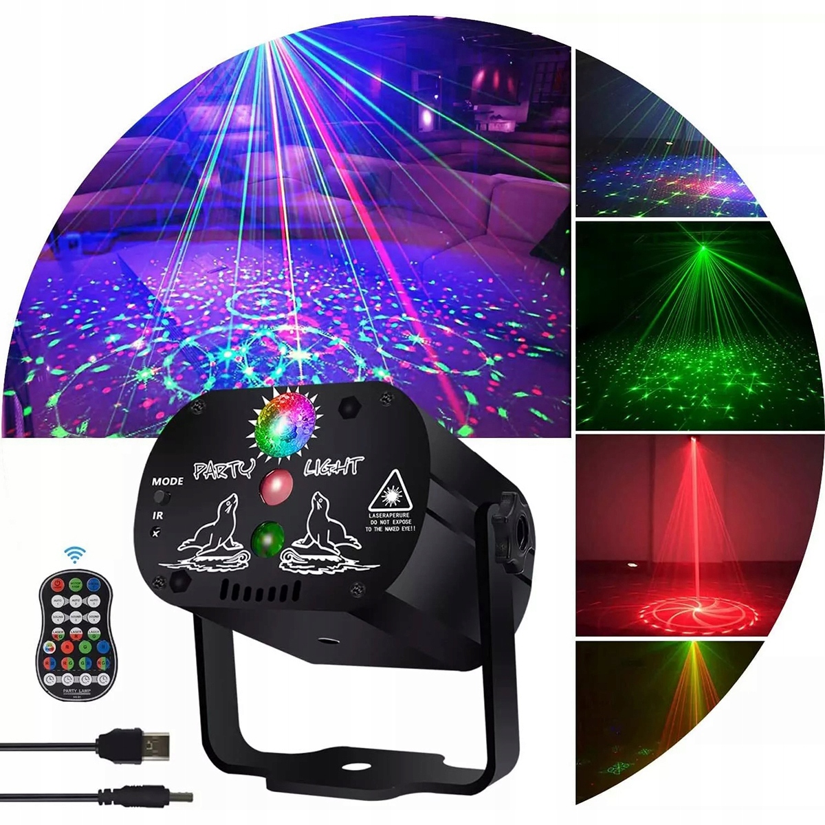 PROJEKTOR DYSKOTEKOWY KULA DISCO REFLEKTOR LASER LED 60 różnych wzorów
