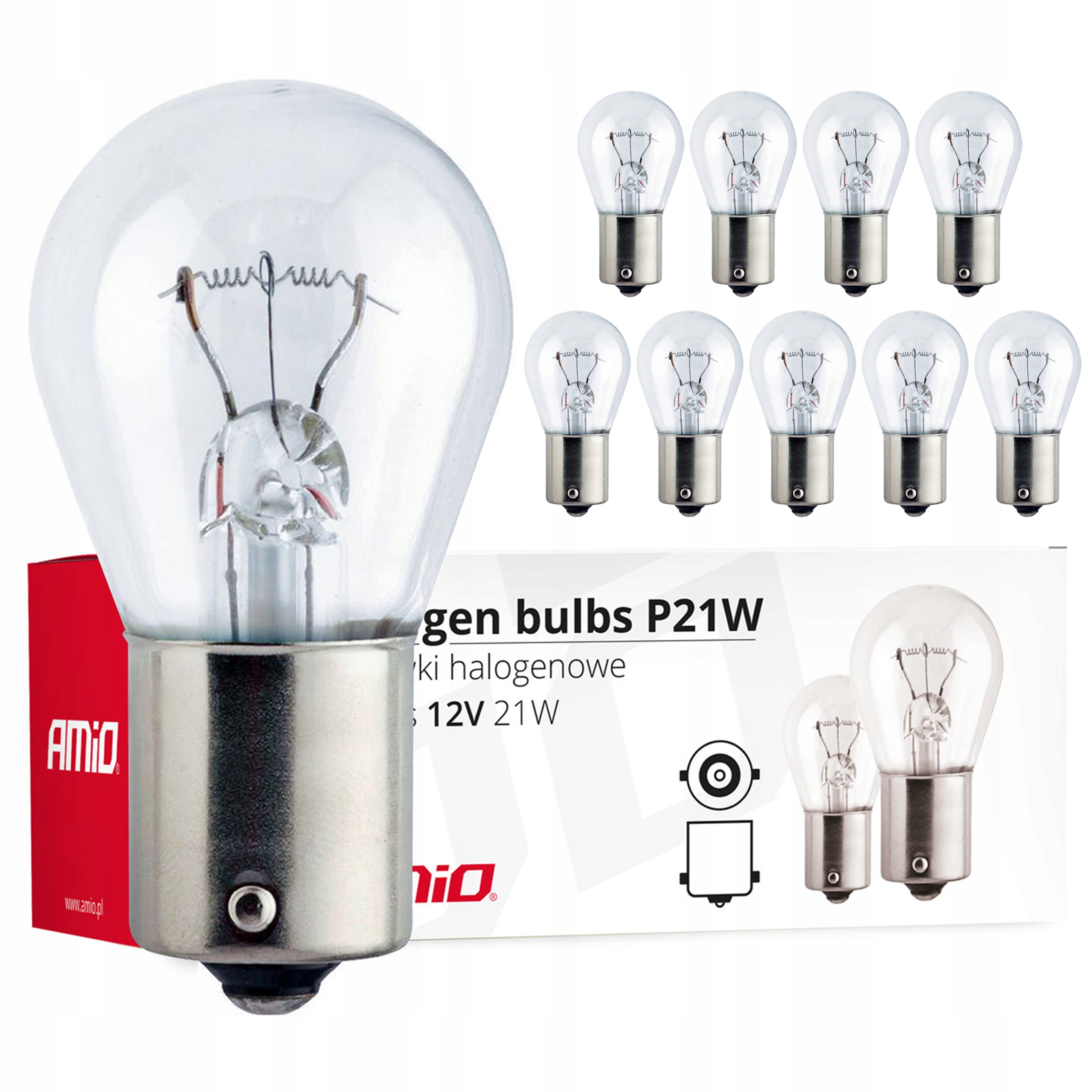10x Żarówka P21W 12V 21W BA15S halogenowa Żarówki białe