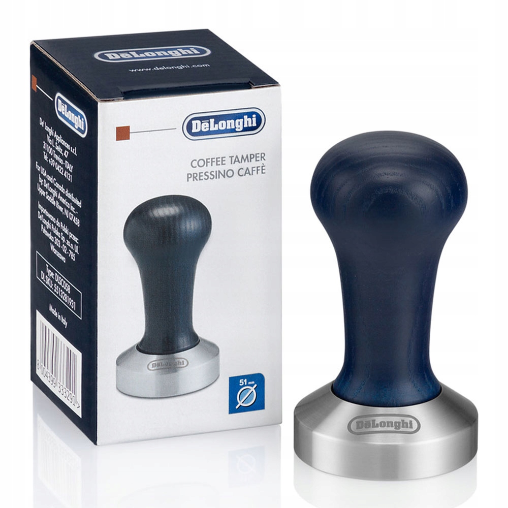Tamper ze stali nierdzewnej z drewnianym uchwytem De’Longhi DLSC058, 51 mm