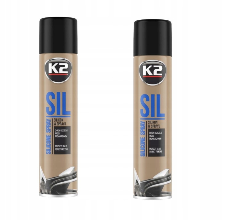 K2 Sil Silikon W Sprayu zestaw Do Uszczelek konserwuje uszczelki 300ml 2szt