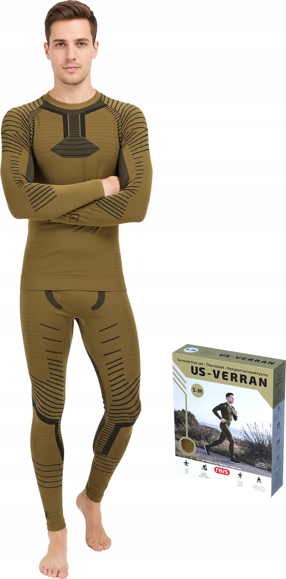 Bielizna Termoaktywna Męska Komplet Koszulka Kalesony Verran Green r L/XL