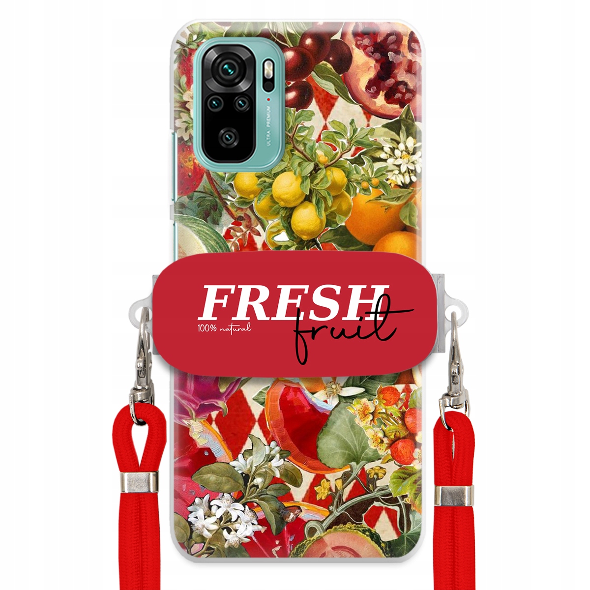 Puzdro pre Xiaomi Redmi Note 10 Červené Crossbody vodítko držiak Fresh Fruit