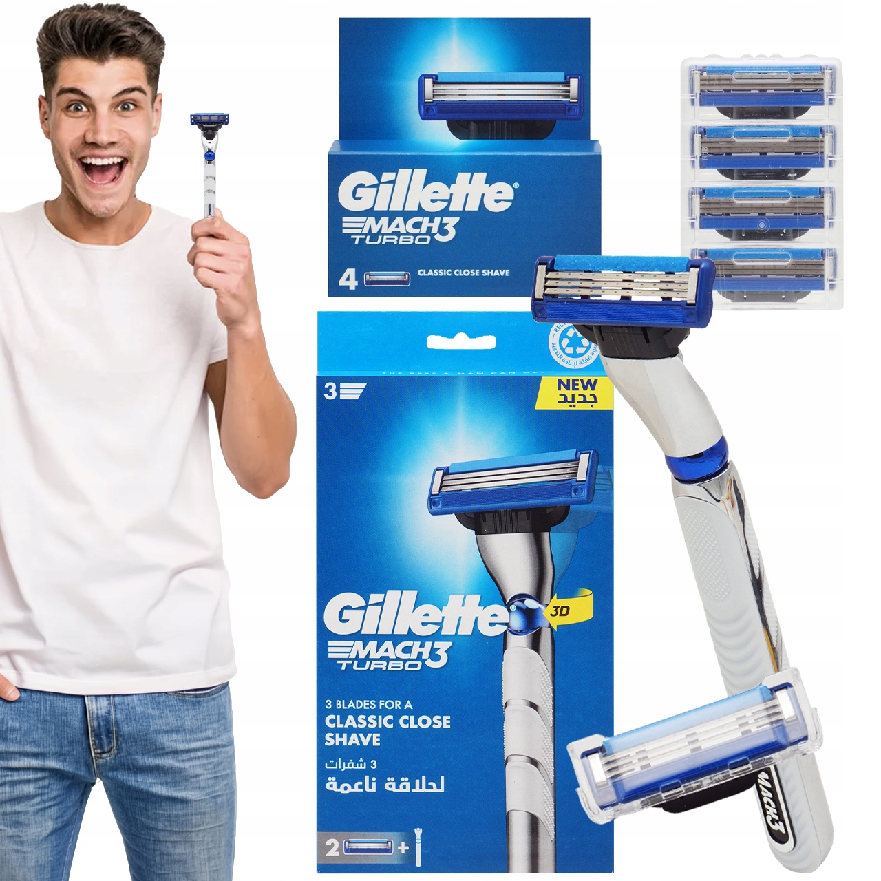Holicí Strojek Gillette MACH3 Turbo 3D Rukojeť 6 x Vložky Mach 3 Turbo