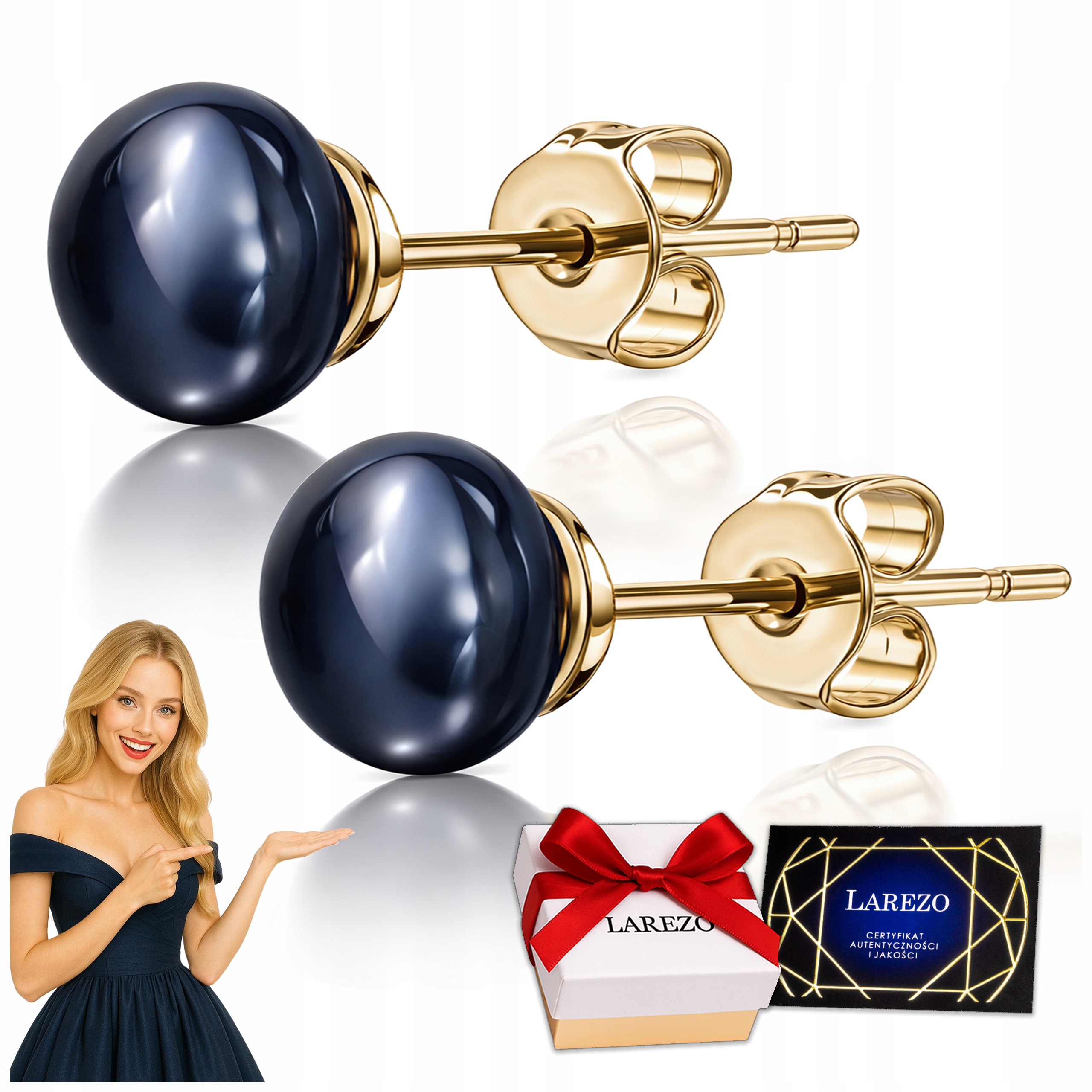 Zlaté Náušnice Černá Perla Přírodní Sladkovodní Dámské Stříbro 925