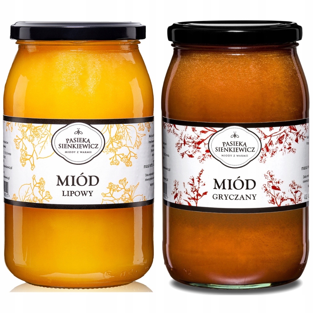 Zestaw Miód Lipowy I Gryczany 2 x 1,2 Kg Prawdziwy Miód Z Warmii