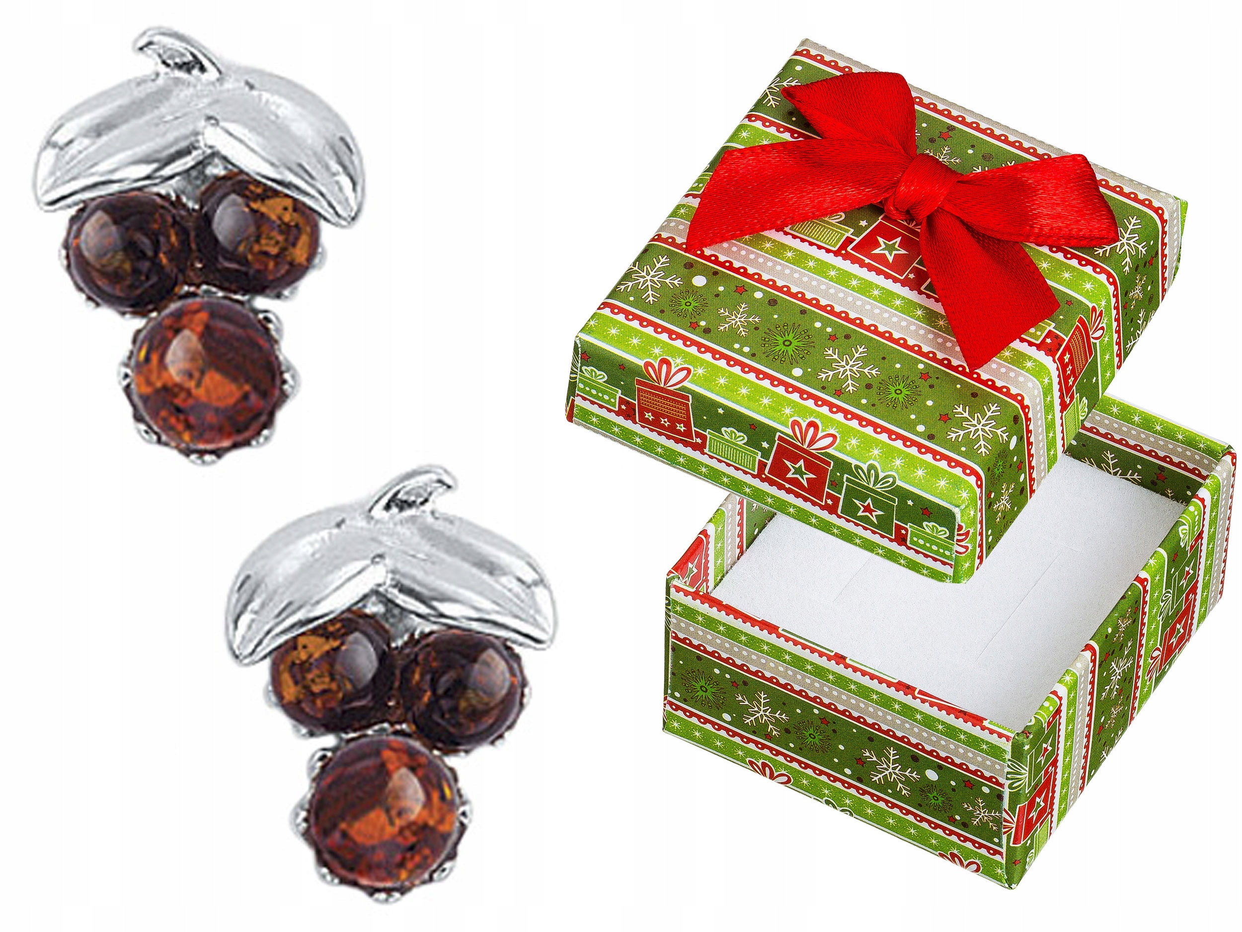 Stříbrné Náušnice Šroubky s jantarem Hroznové Víno Kuličky Tužka Stříbro 925