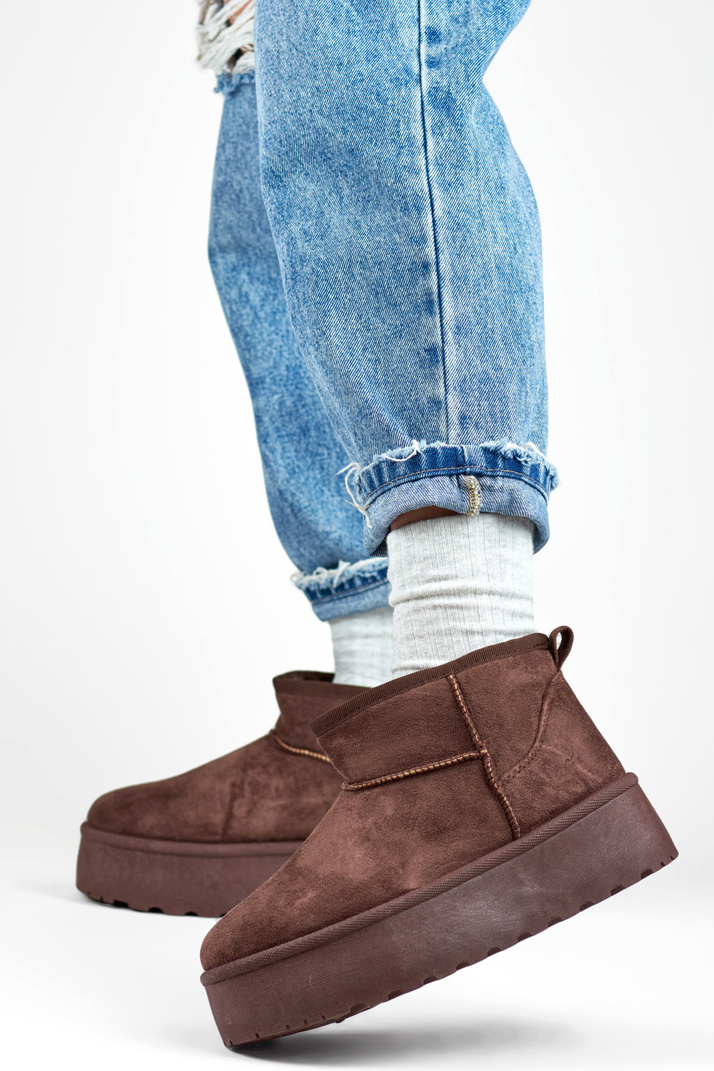 Śniegowce na grubej podeszwie brązowe botki na platformie 40 Kod producenta BM187083