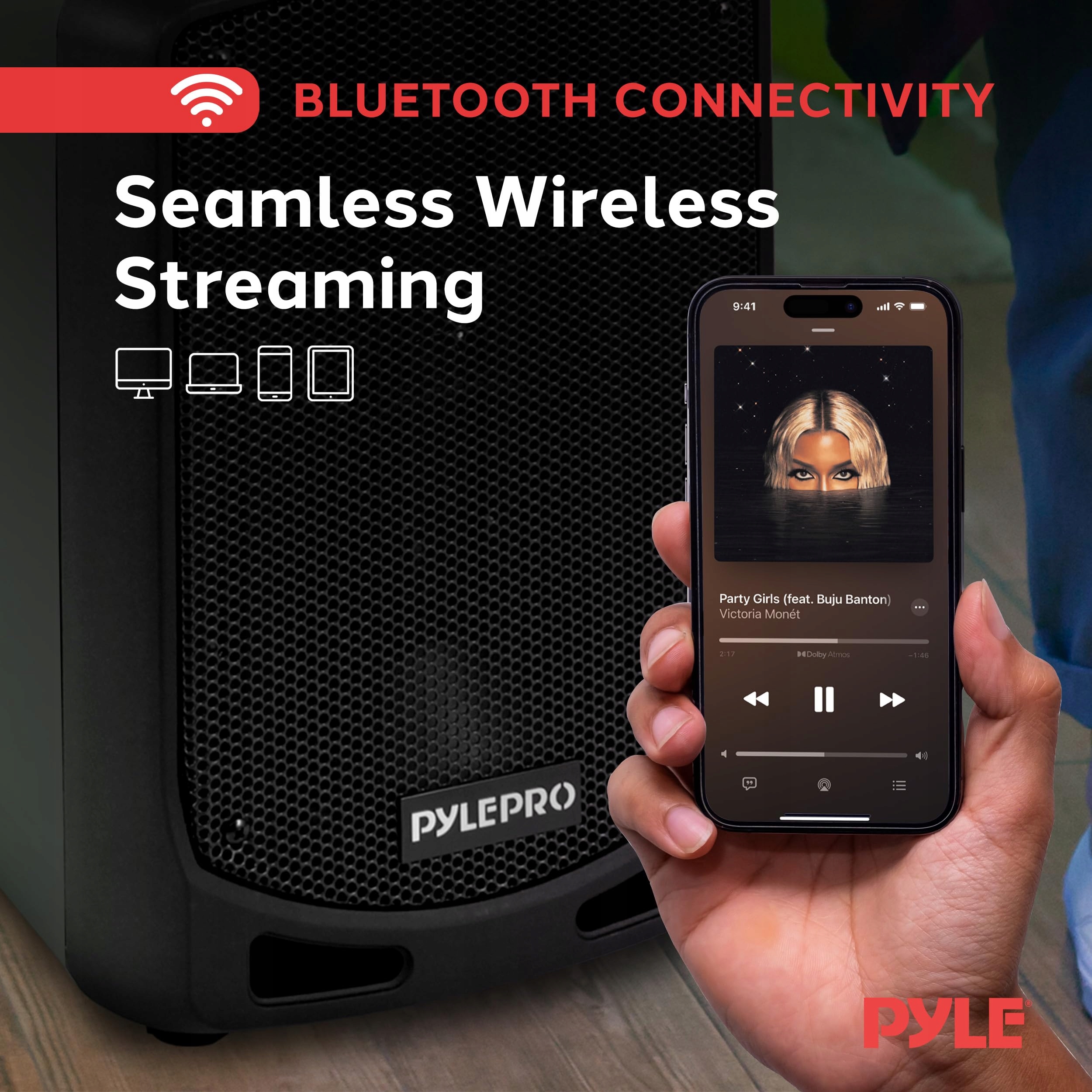 PYLE Przenośna Karaoke Maszyna Bluetooth Głośnik Party 600W LED MP3 USB SD — miniatura 4