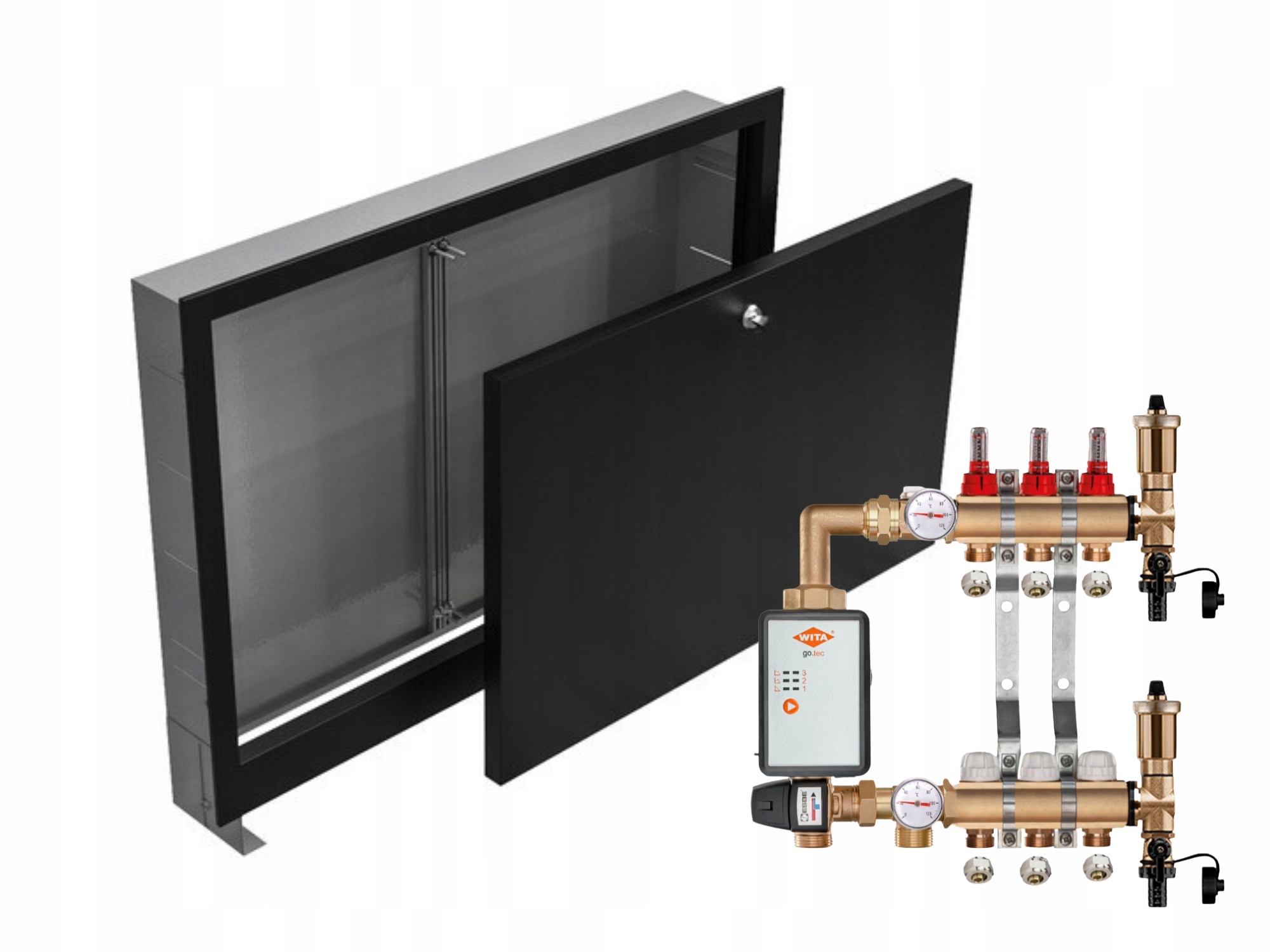 Mosazný Rozdělovač Podlahovky 3+ČERPADLO Vítá+podomítková Skříňka Černá+pex