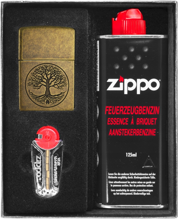 Sada Zippo Zapalovač Tree Of Live Antique Brass Dárkový No1